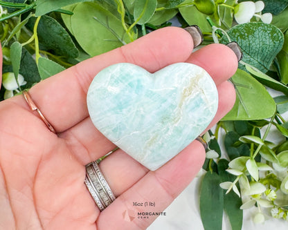 Caribbean Calcite Puffy Heart – Natural Blue Calcite & Aragonite for Stress Relief Calm & Third Eye Activation (Choose