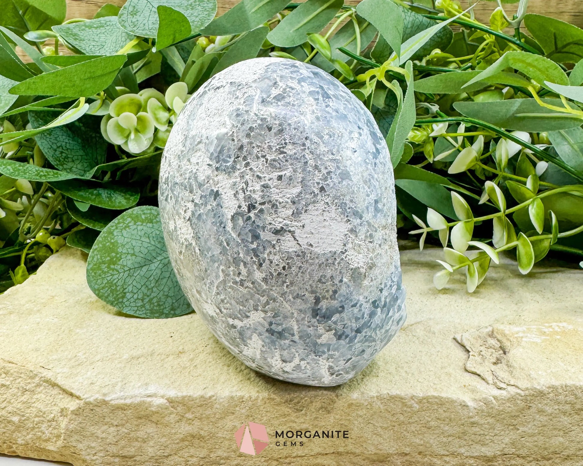 Celestite Geode Druzy Crystal Egg No. 2 – 4’’ x 3.7’’ x 2.2’’ | 1272 g Sky Blue Egg for Meditation Healing Decor