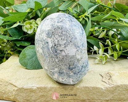 Celestite Geode Druzy Crystal Egg No. 2 – 4’’ x 3.7’’ x 2.2’’ | 1272 g Sky Blue Egg for Meditation Healing Decor