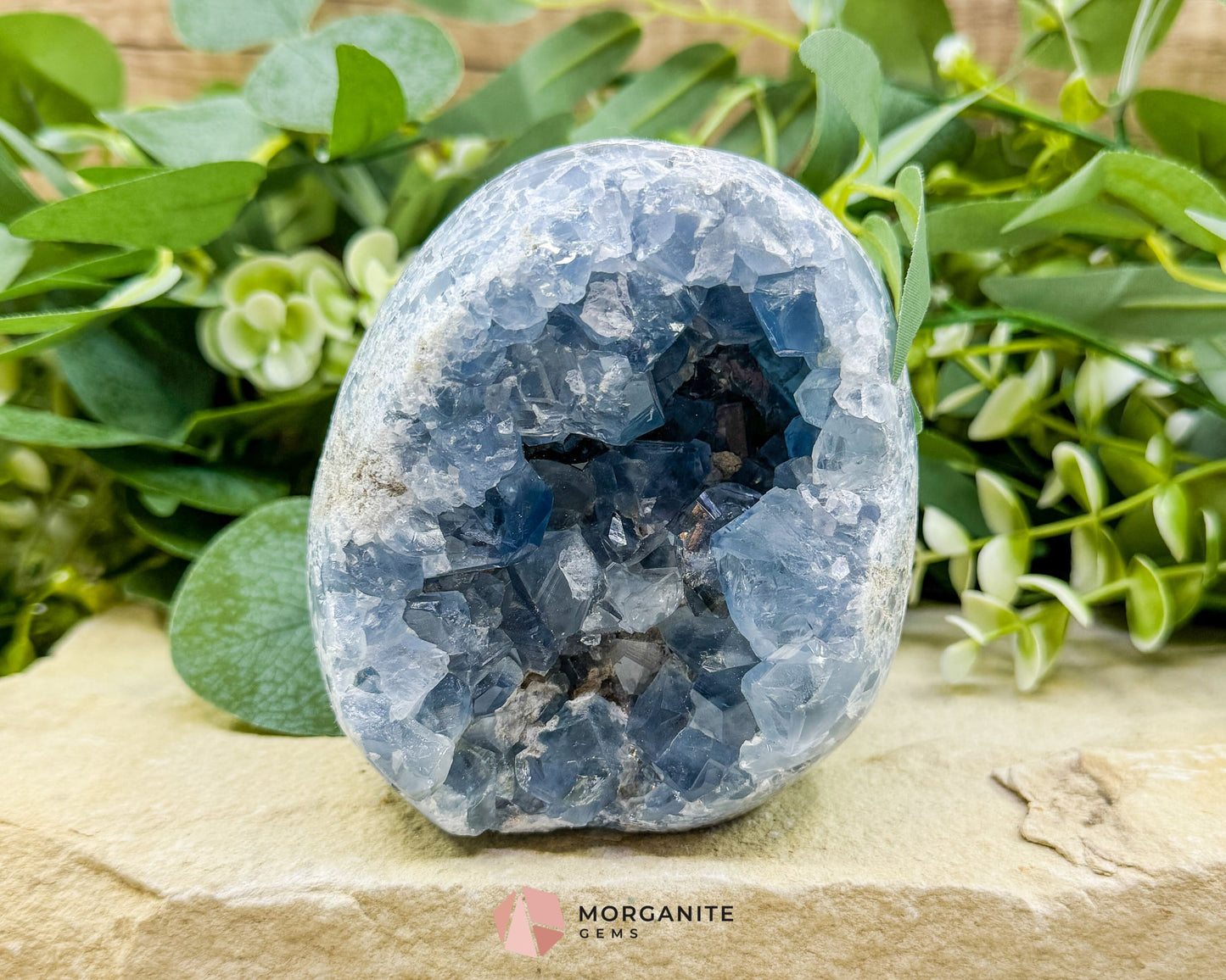 Celestite Geode Druzy Crystal Egg No. 2 – 4’’ x 3.7’’ x 2.2’’ | 1272 g Sky Blue Egg for Meditation Healing Decor