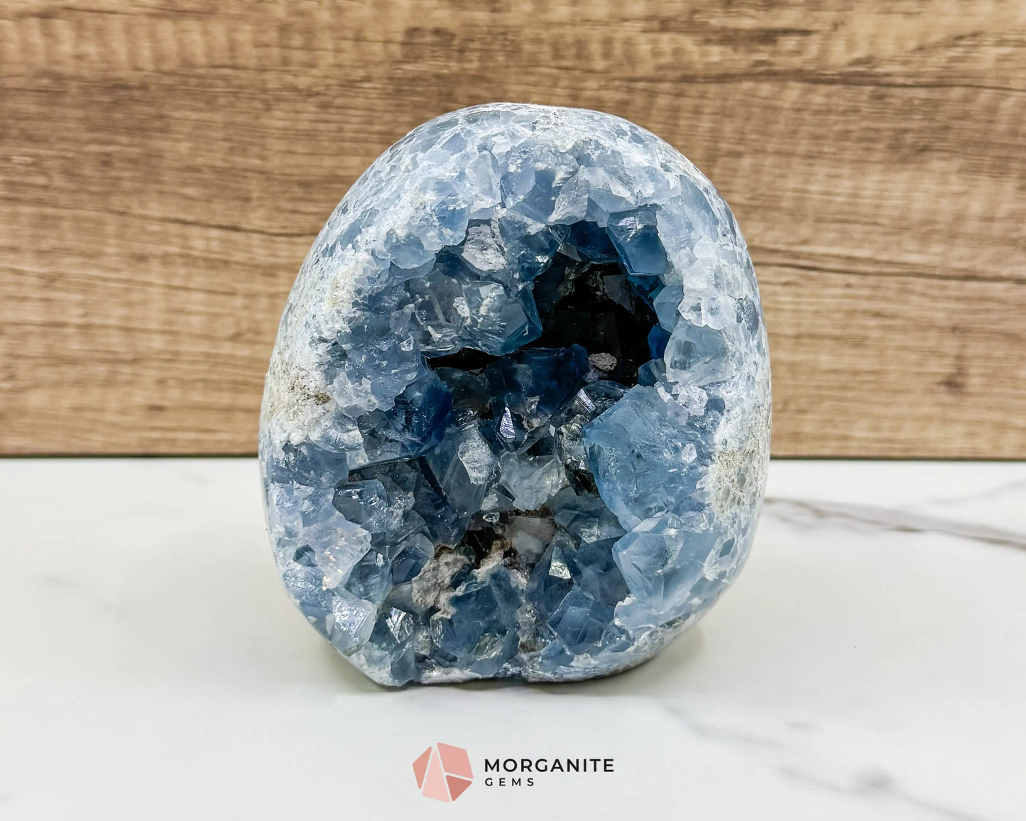 Celestite Geode Druzy Crystal Egg No. 2 – 4’’ x 3.7’’ x 2.2’’ | 1272 g Sky Blue Egg for Meditation Healing Decor