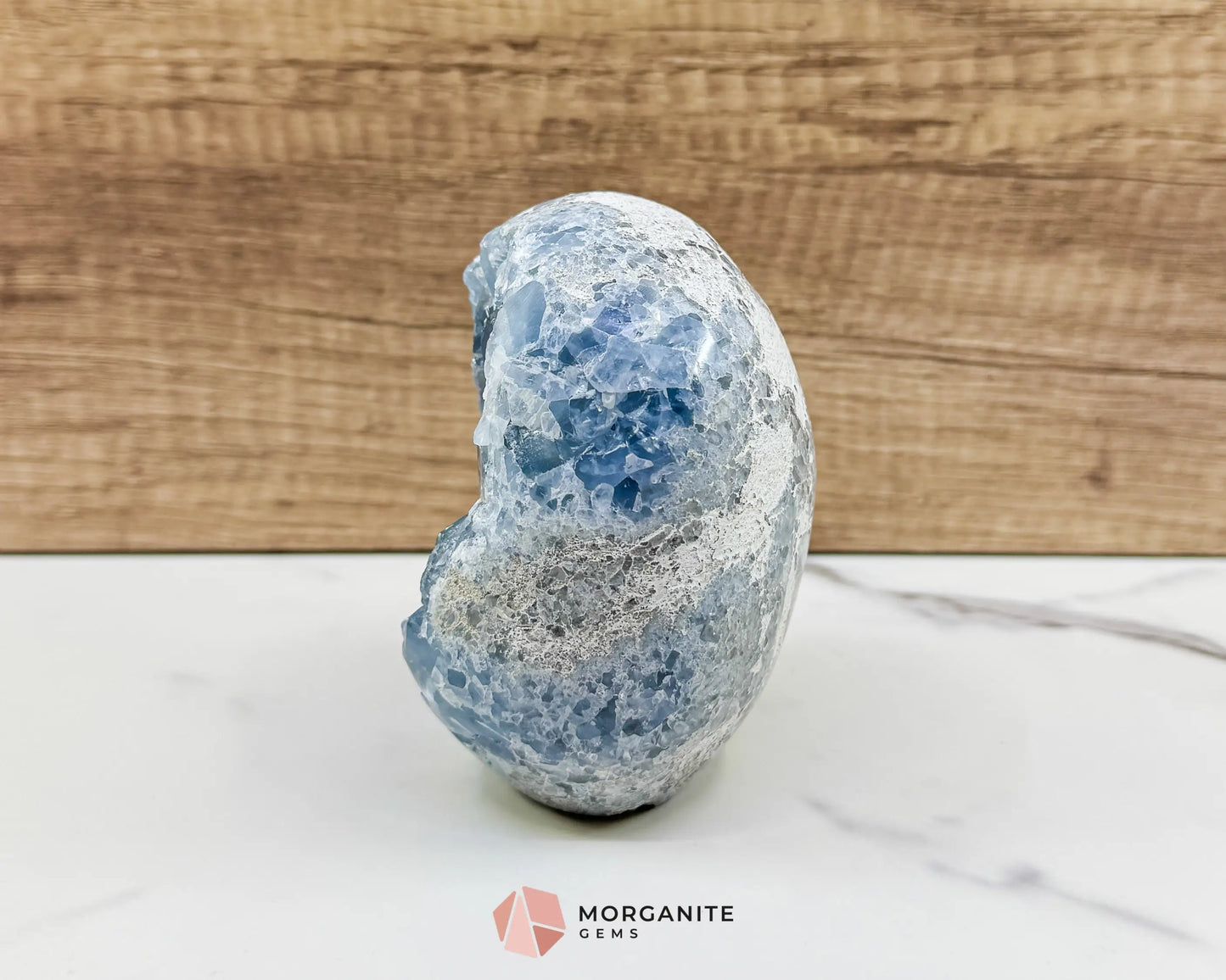 Celestite Geode Druzy Crystal Egg No. 2 – 4’’ x 3.7’’ x 2.2’’ | 1272 g Sky Blue Egg for Meditation Healing Decor
