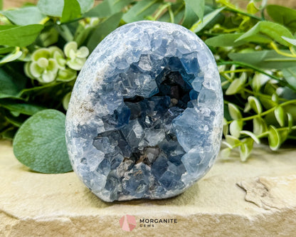 Celestite Geode Druzy Crystal Egg No. 2 – 4’’ x 3.7’’ x 2.2’’ | 1272 g Sky Blue Egg for Meditation Healing Decor