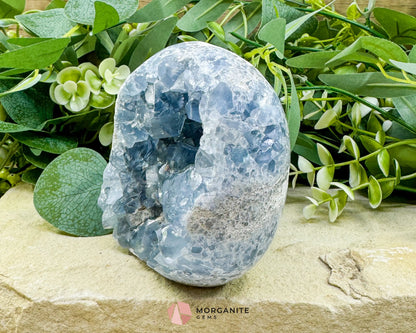 Celestite Geode Druzy Crystal Egg No. 2 – 4’’ x 3.7’’ x 2.2’’ | 1272 g Sky Blue Egg for Meditation Healing Decor