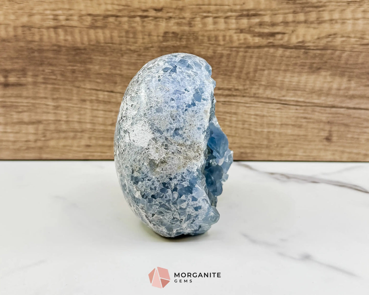 Celestite Geode Druzy Crystal Egg No. 2 – 4’’ x 3.7’’ x 2.2’’ | 1272 g Sky Blue Egg for Meditation Healing Decor