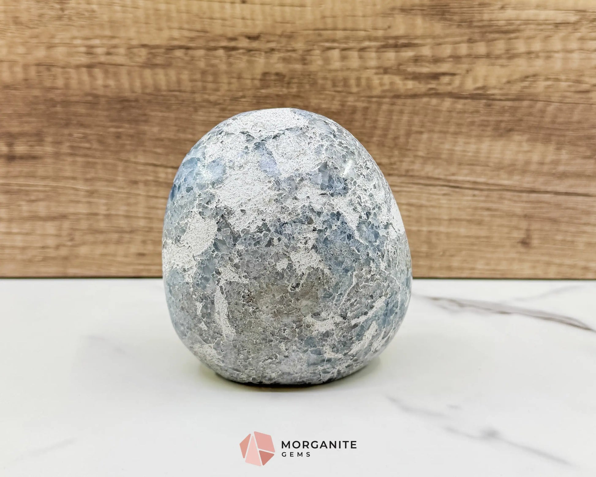 Celestite Geode Druzy Crystal Egg No. 2 – 4’’ x 3.7’’ x 2.2’’ | 1272 g Sky Blue Egg for Meditation Healing Decor
