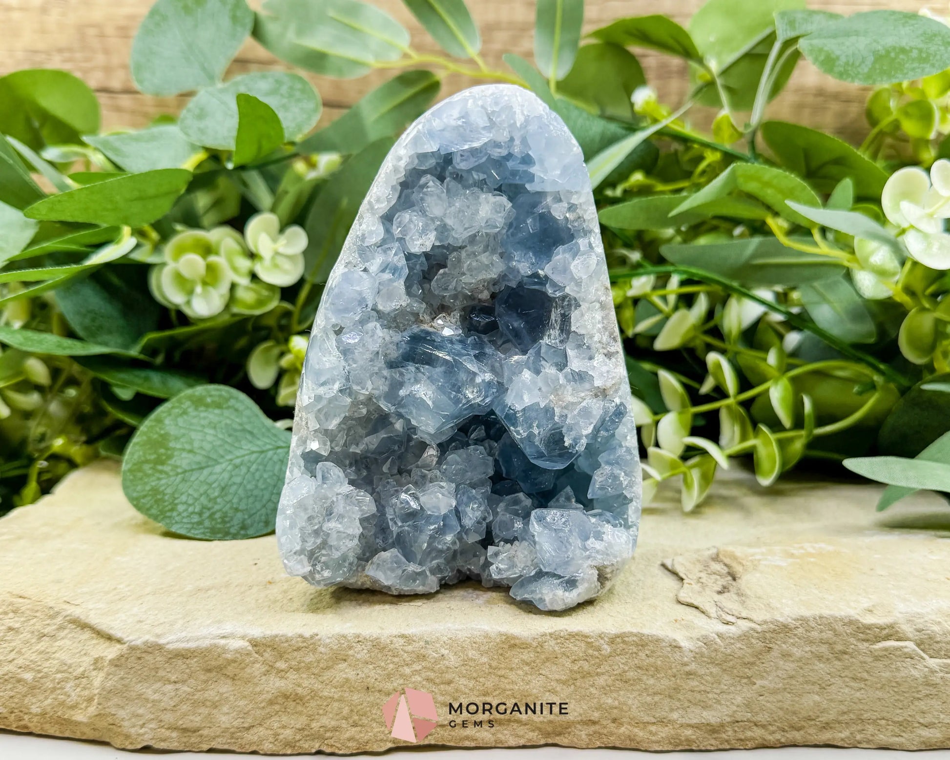 Celestite Geode Druzy Crystal Egg No. 3 – 4.5’’ × 3.4’’ × 1.7’’ | 776 g Sky‑Blue Specimen - Metaphysical Crystals