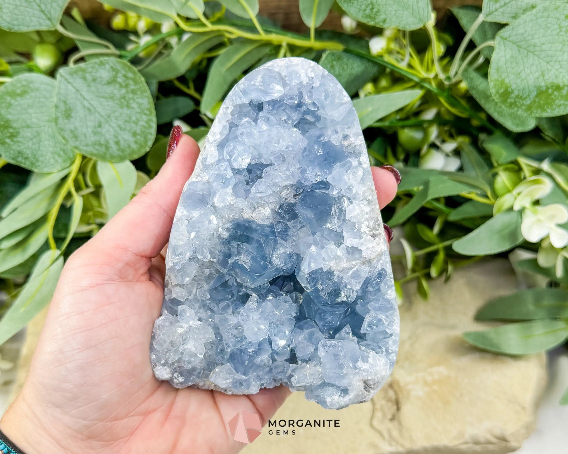 Celestite Geode Druzy Crystal Egg No. 3 – 4.5’’ × 3.4’’ × 1.7’’ | 776 g Sky‑Blue Specimen - Metaphysical Crystals