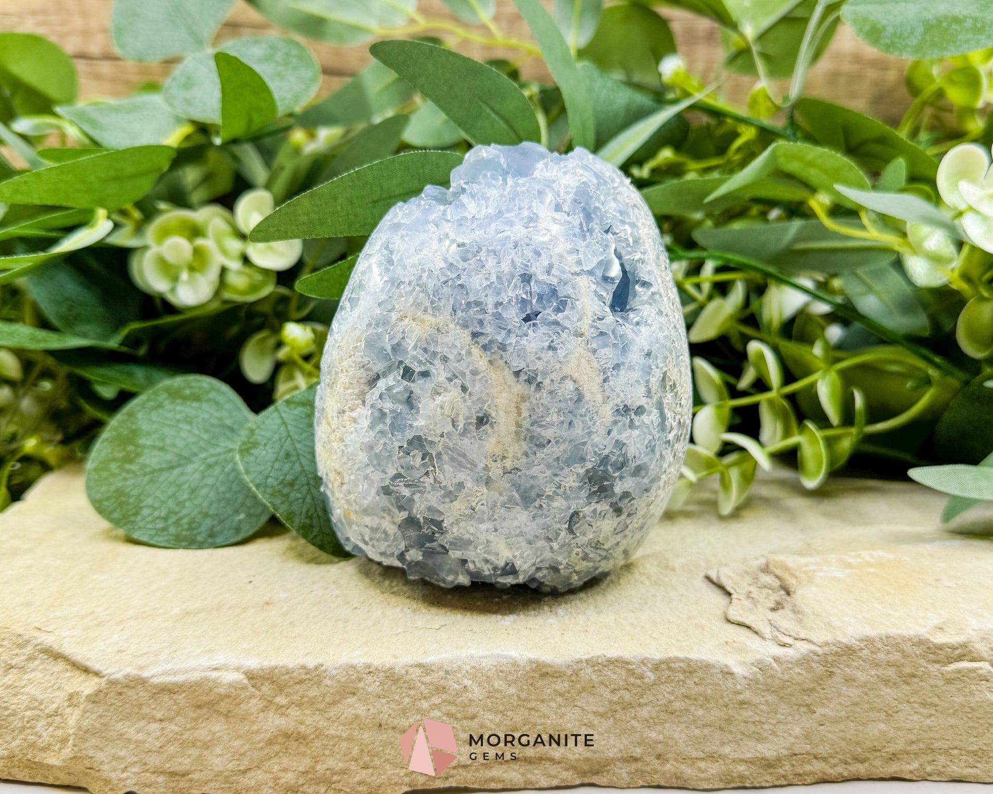 Celestite Geode Druzy Egg No.1 – 2.12lb Free-Standing Crystal for Peace Clarity & Angelic Energy - Metaphysical Crystals