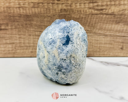 Celestite Geode Druzy Egg No.1 – 2.12lb Free-Standing Crystal for Peace Clarity & Angelic Energy - Metaphysical Crystals