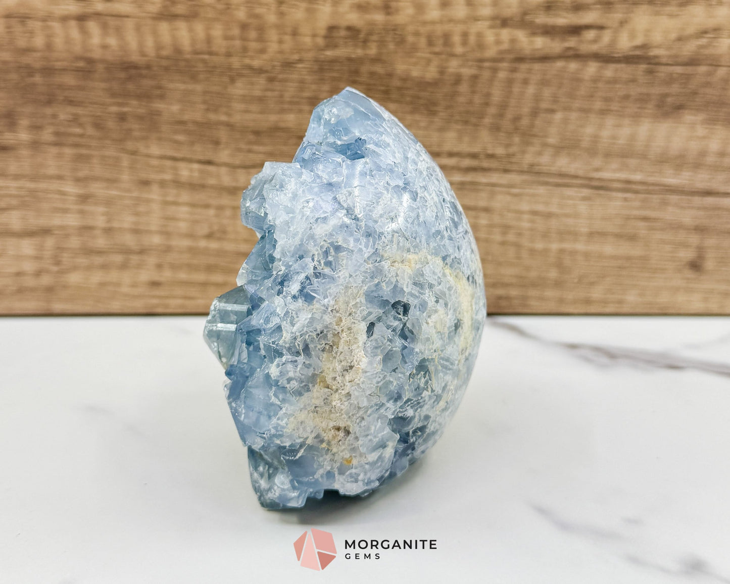 Celestite Geode Druzy Egg No.1 – 2.12lb Free-Standing Crystal for Peace Clarity & Angelic Energy - Metaphysical Crystals