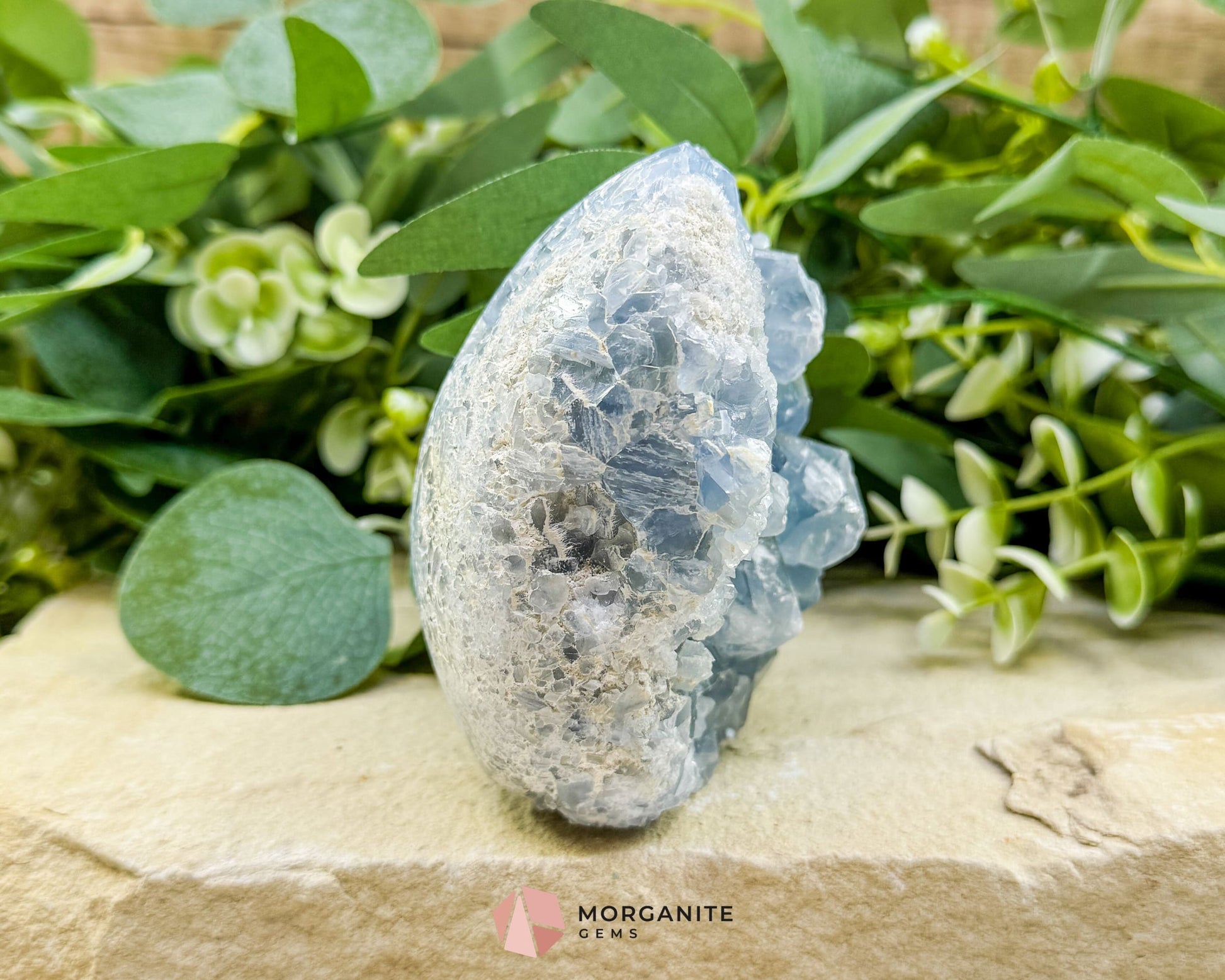 Celestite Geode Druzy Egg No.1 – 2.12lb Free-Standing Crystal for Peace Clarity & Angelic Energy - Metaphysical Crystals