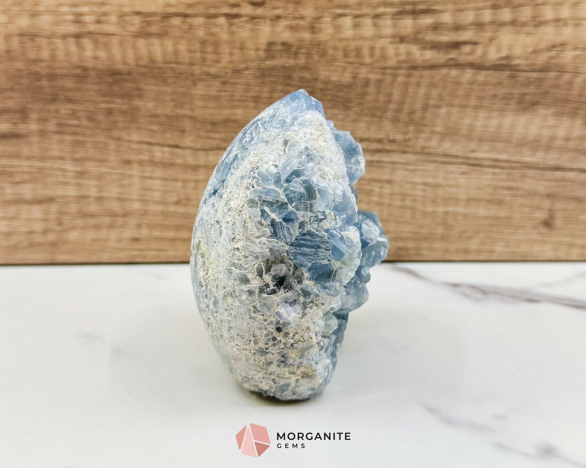 Celestite Geode Druzy Egg No.1 – 2.12lb Free-Standing Crystal for Peace Clarity & Angelic Energy - Metaphysical Crystals