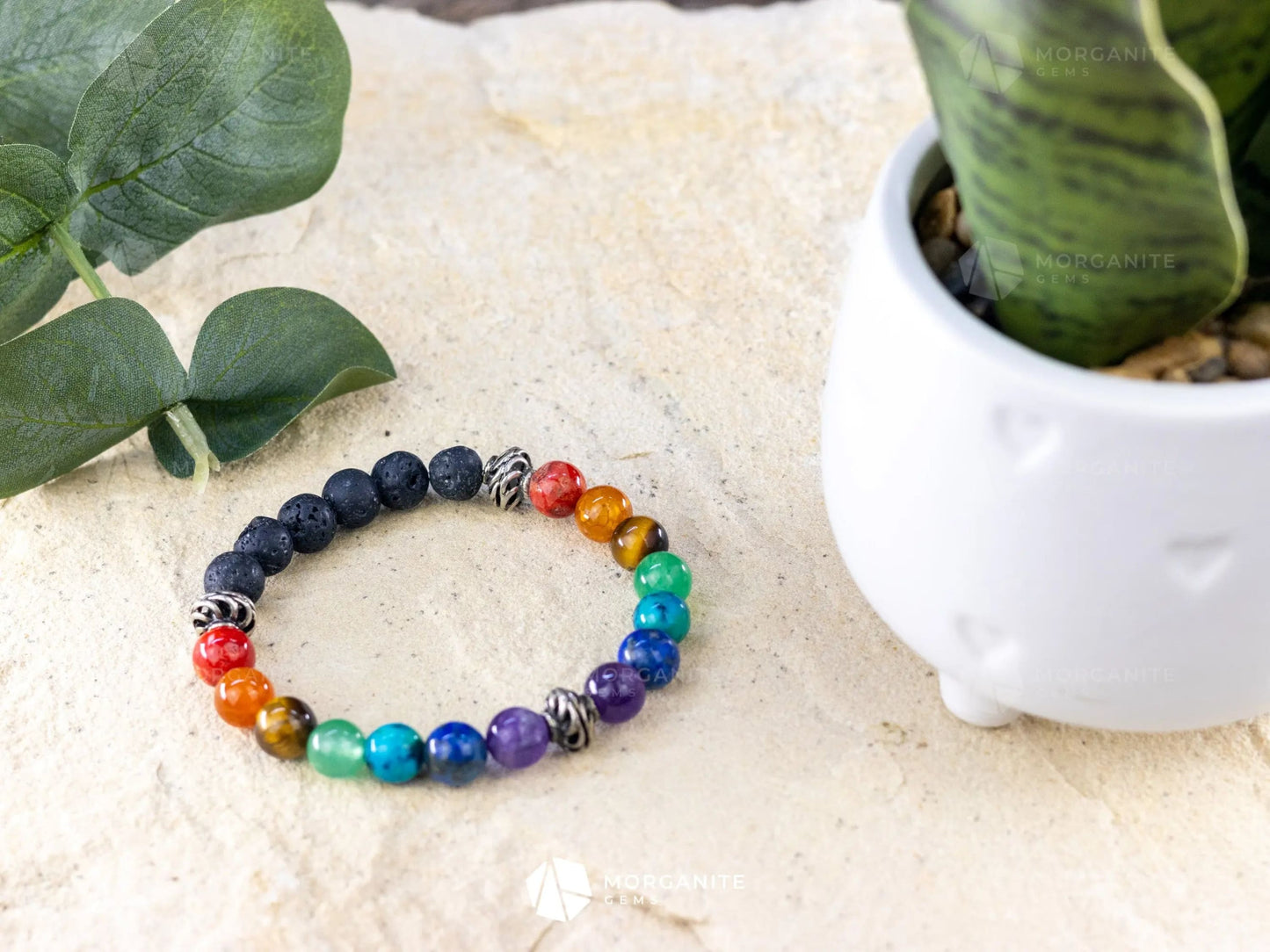 Chakra and Lava Bracelet-Morganite Gems