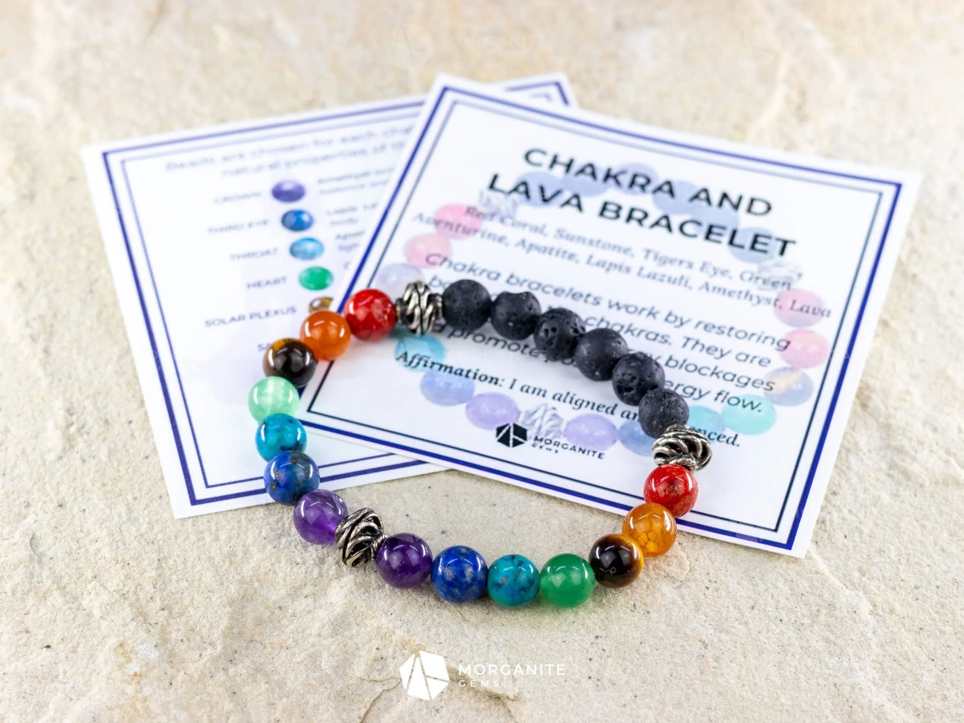 Chakra and Lava Bracelet-Morganite Gems