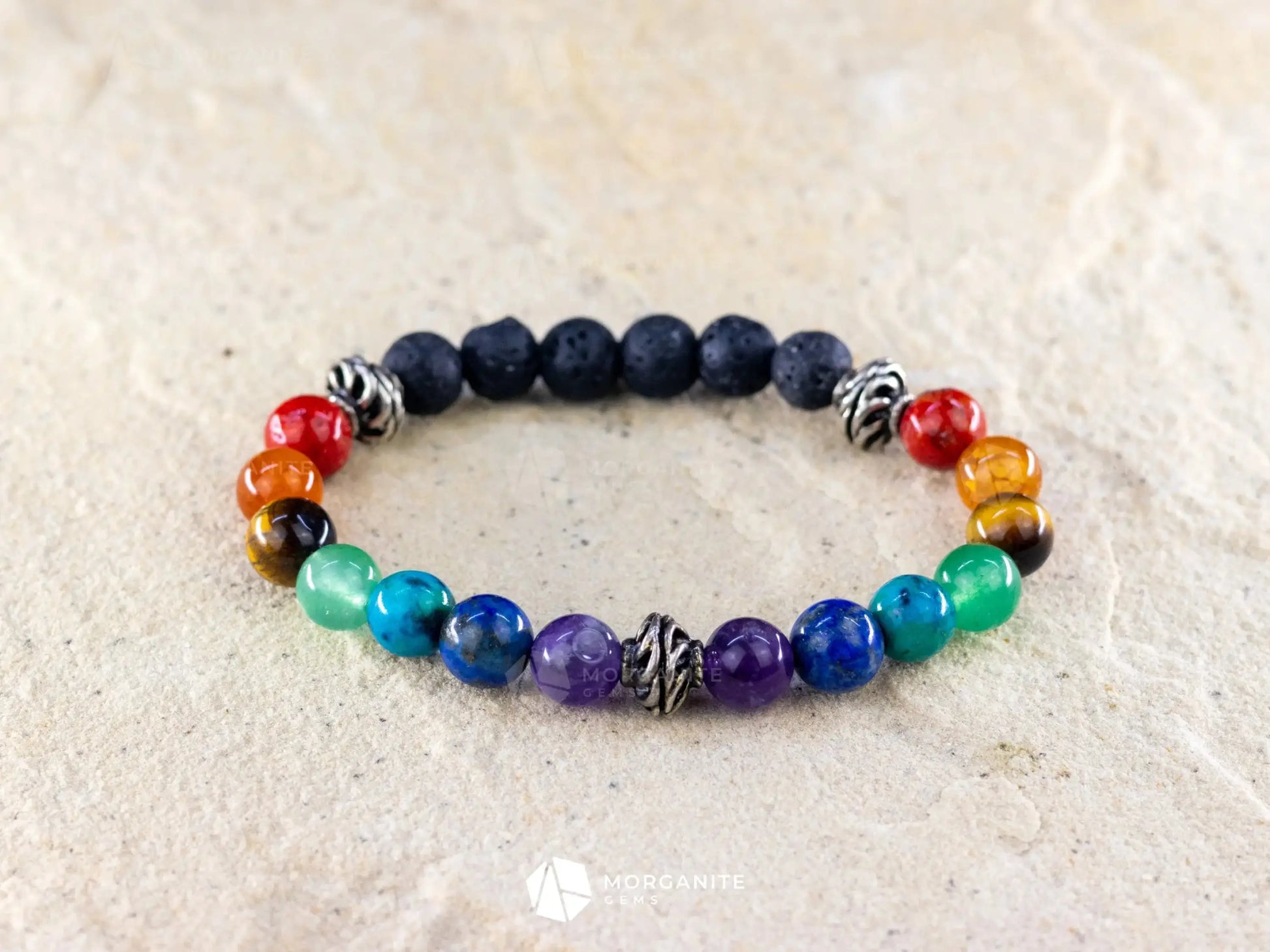 Chakra and Lava Bracelet-Morganite Gems