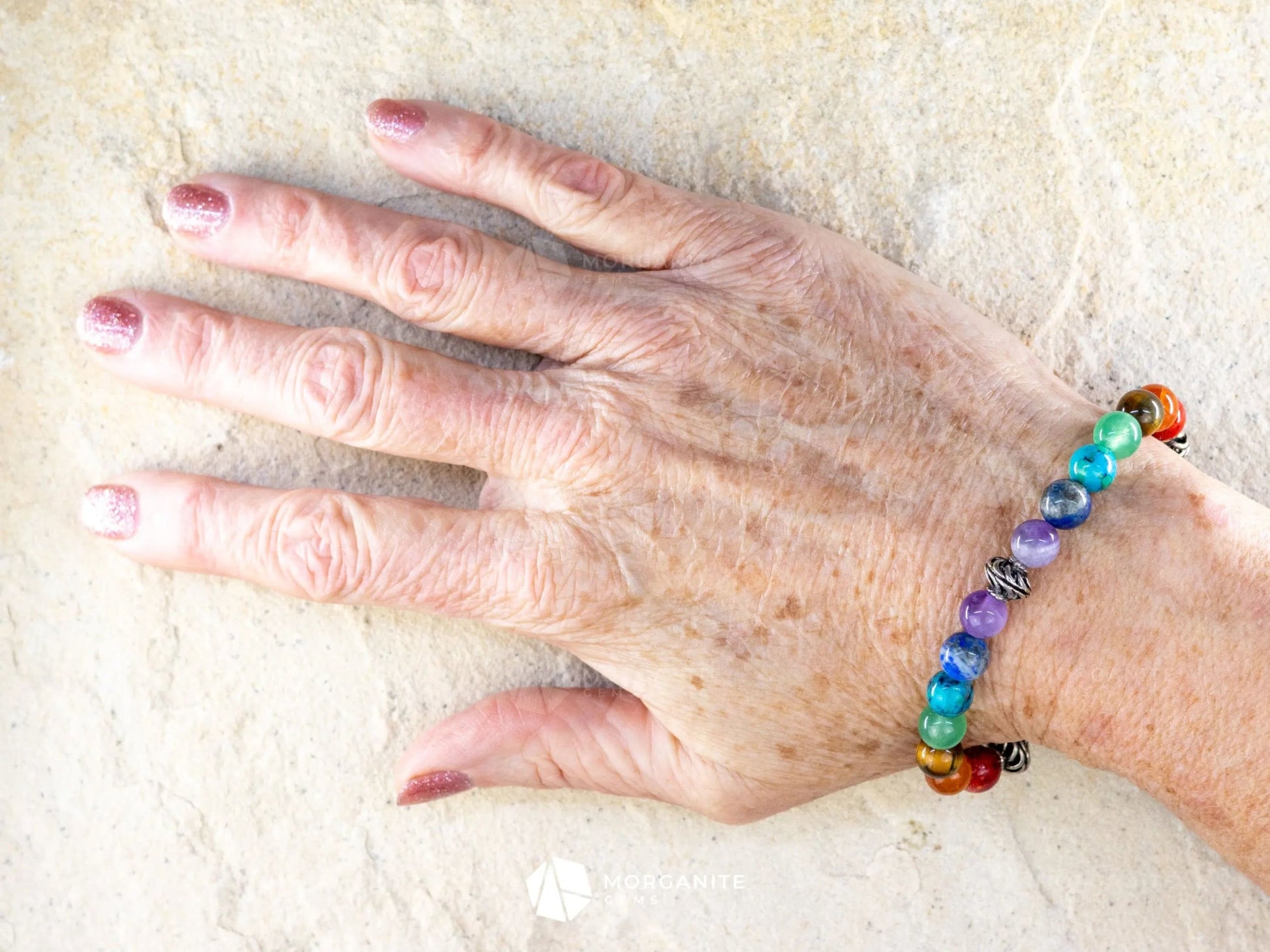 Chakra and Lava Bracelet-Morganite Gems