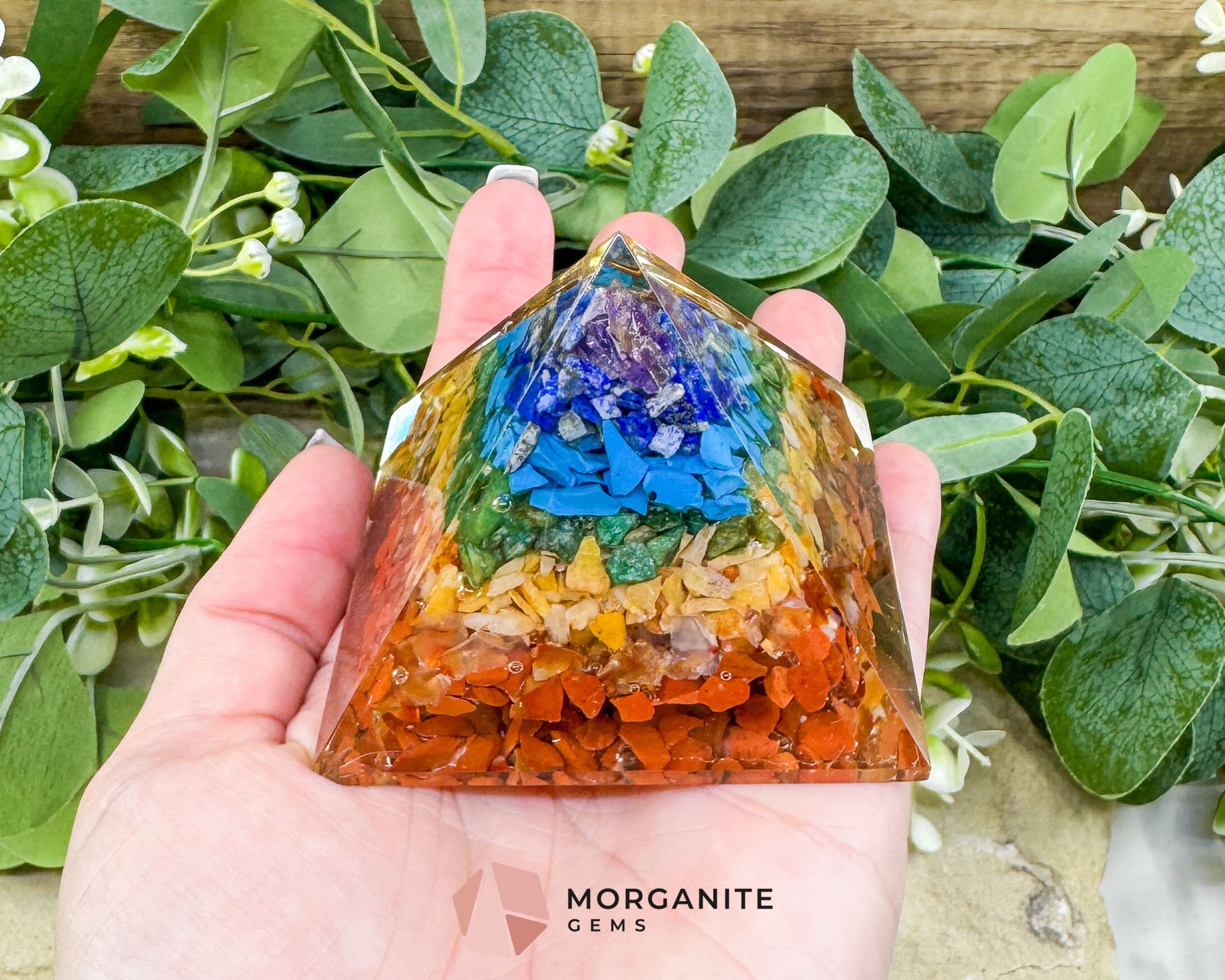 Chakra Orgonite Pyramid – 7‑Crystal Energy Pyramid for Chakra Balancing Protection & Harmony - Metaphysical Crystals