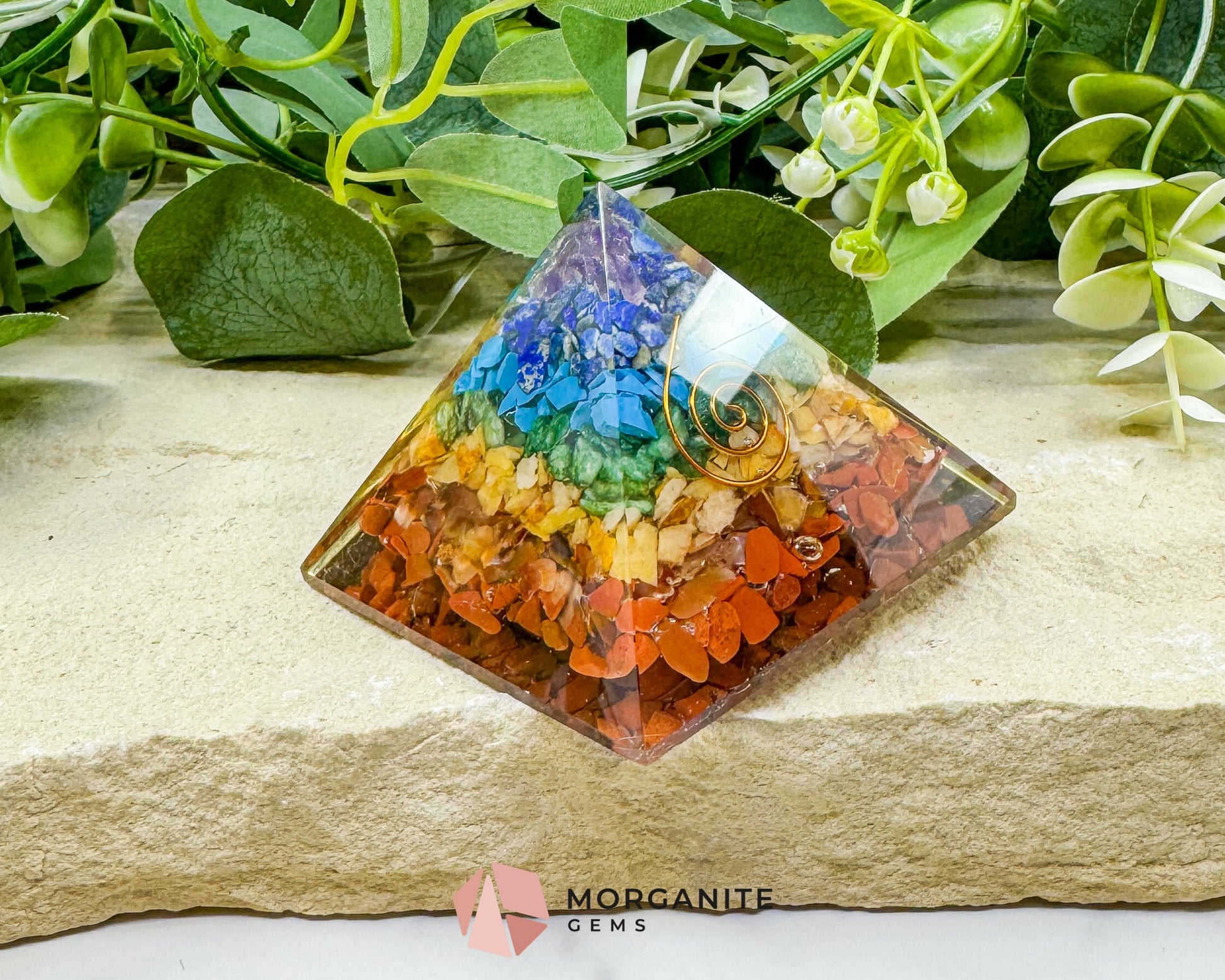 Chakra Orgonite Pyramid – 7‑Crystal Energy Pyramid for Chakra Balancing Protection & Harmony - Metaphysical Crystals