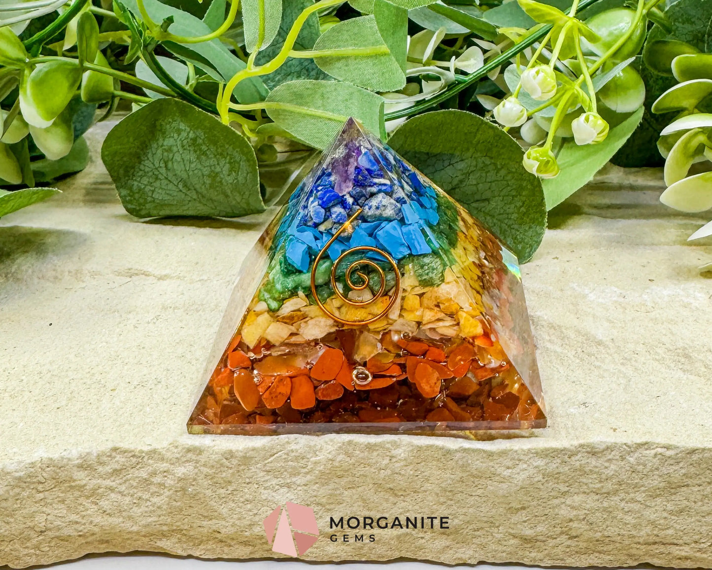 Chakra Orgonite Pyramid – 7‑Crystal Energy Pyramid for Chakra Balancing Protection & Harmony - Metaphysical Crystals