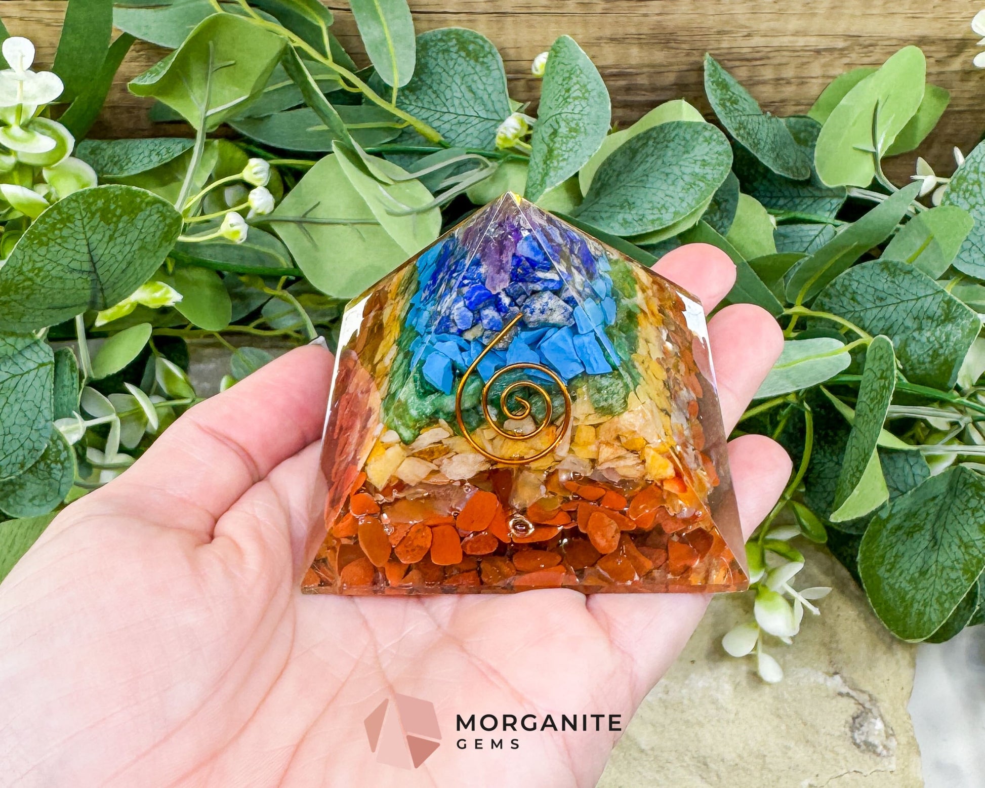 Chakra Orgonite Pyramid – 7‑Crystal Energy Pyramid for Chakra Balancing Protection & Harmony - Metaphysical Crystals