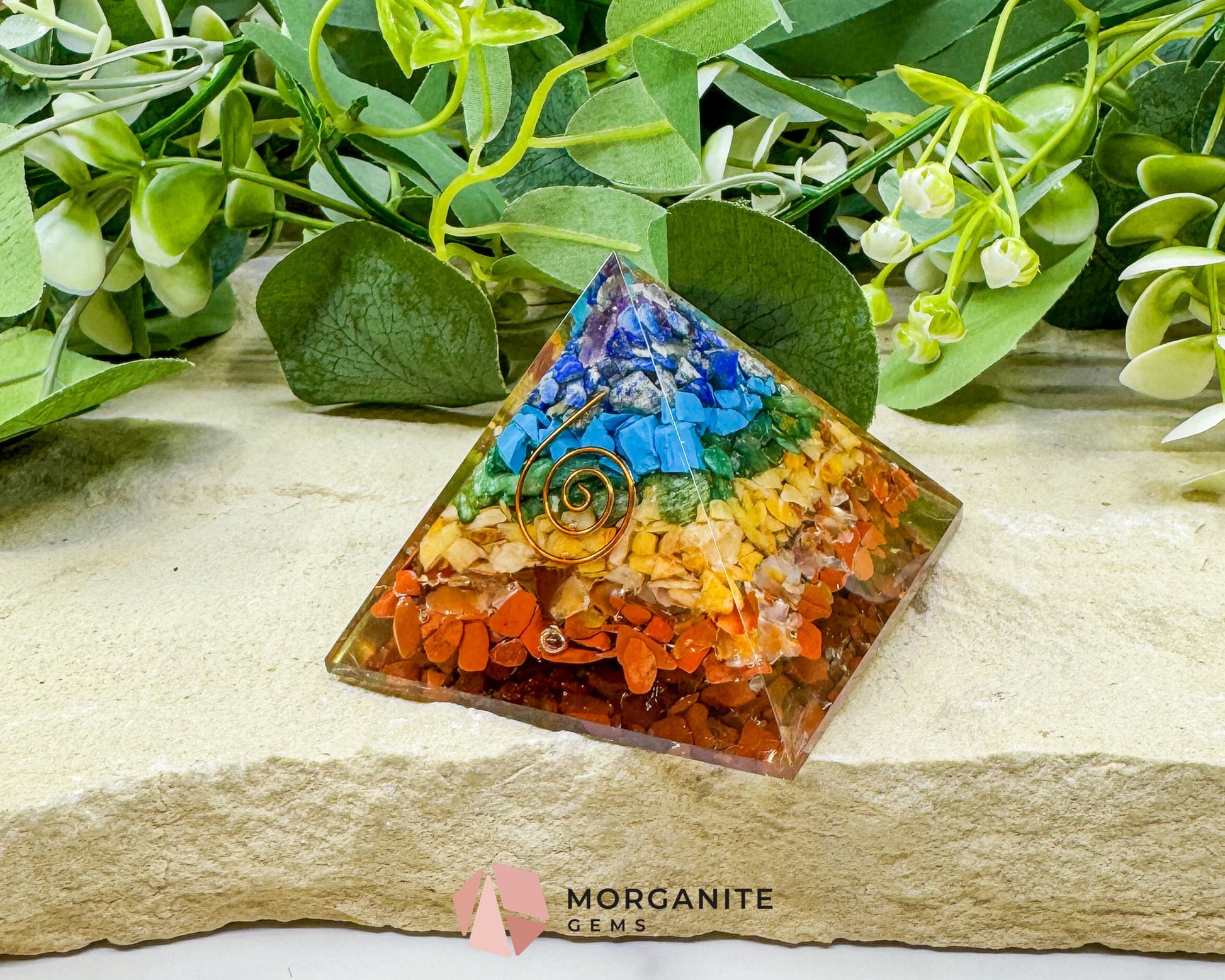Chakra Orgonite Pyramid – 7‑Crystal Energy Pyramid for Chakra Balancing Protection & Harmony - Metaphysical Crystals