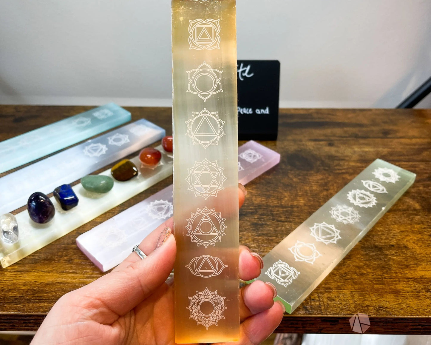 Chakra Selenite Color Coated Charging Plate-Morganite Gems