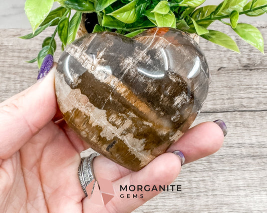 Chocolate Calcite Heart – Grounding and Nurturing Crystal for Emotional Healing and Stability-Morganite Gems