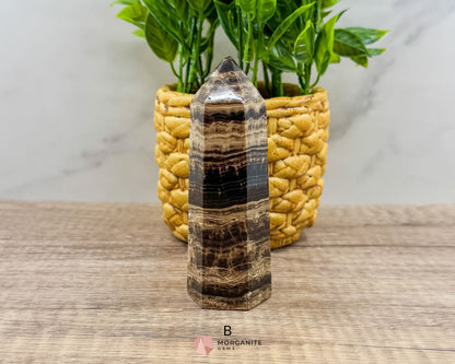 Chocolate Calcite Tower – Elegant and Grounding Crystal Decor-Morganite Gems