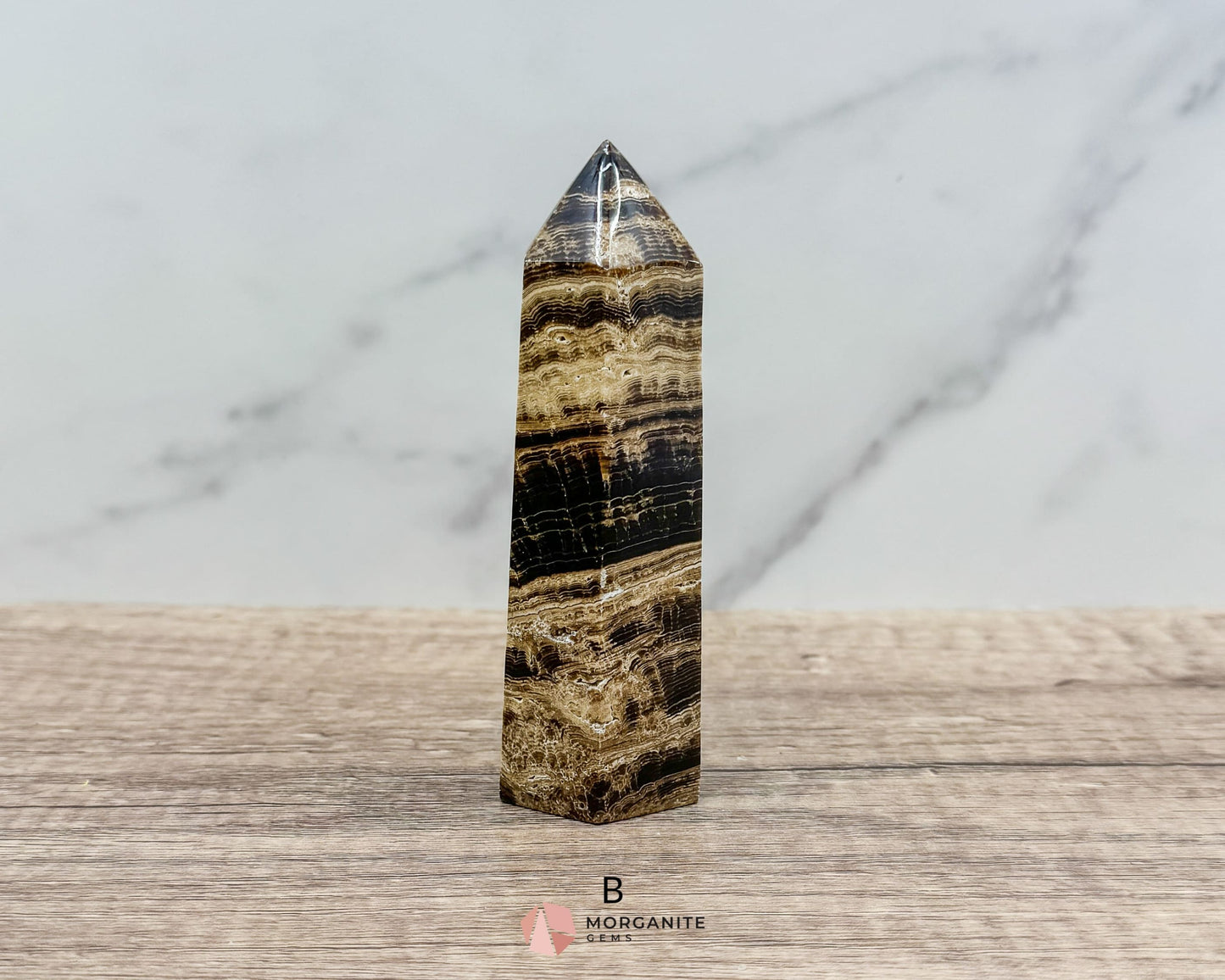 Chocolate Calcite Tower – Elegant and Grounding Crystal Decor-Morganite Gems