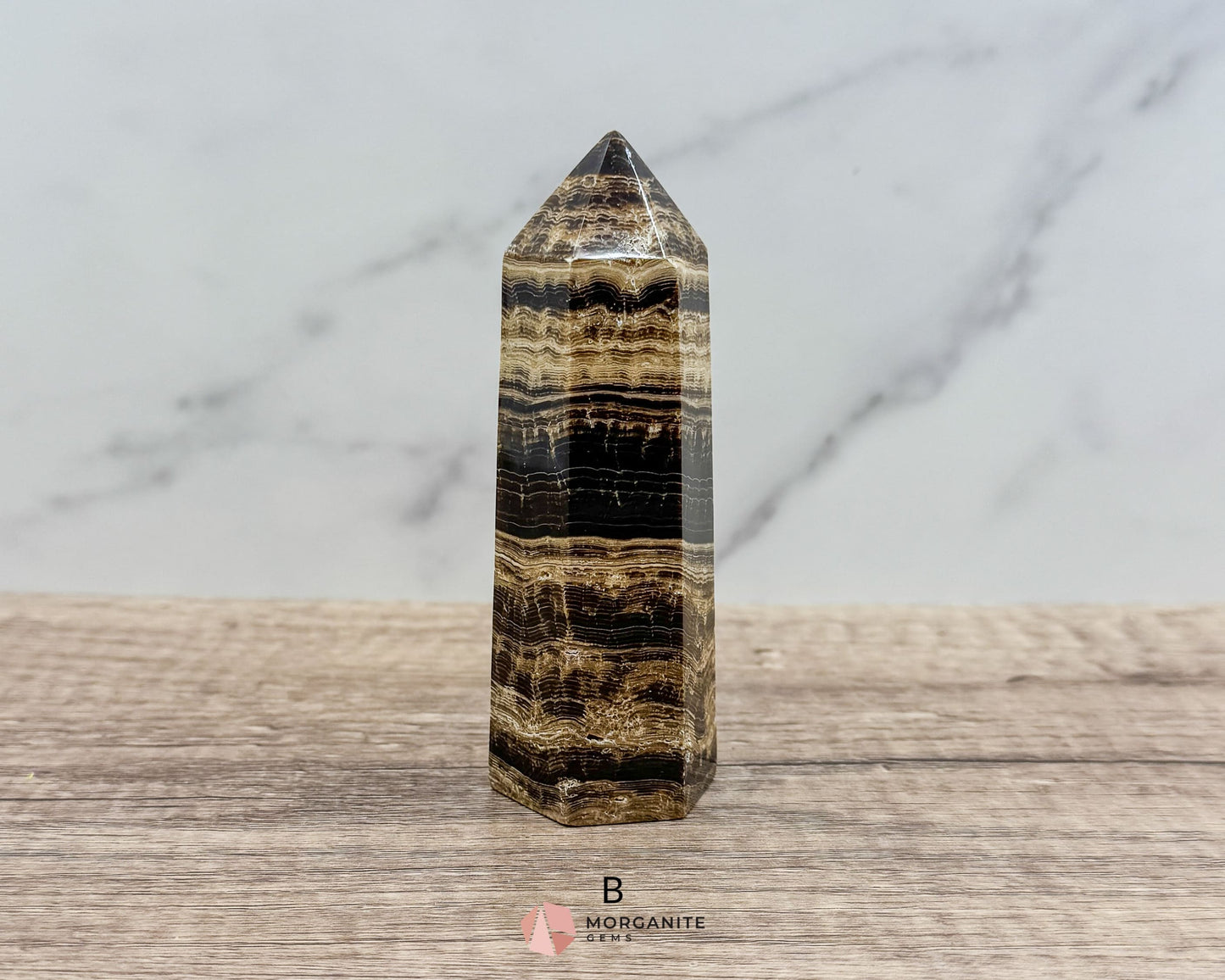 Chocolate Calcite Tower – Elegant and Grounding Crystal Decor-Morganite Gems