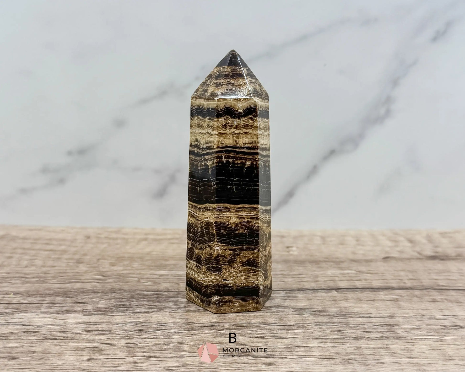 Chocolate Calcite Tower – Elegant and Grounding Crystal Decor-Morganite Gems