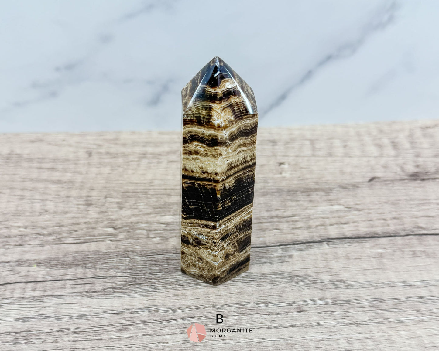 Chocolate Calcite Tower – Elegant and Grounding Crystal Decor-Morganite Gems