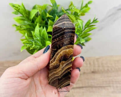 Chocolate Calcite Tower – Elegant and Grounding Crystal Decor-Morganite Gems