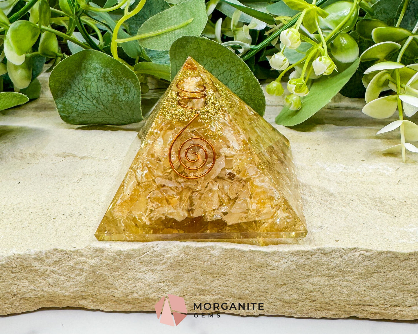 Citrine Orgonite Pyramid with Clear Quartz Point – Joy Abundance & Manifestation Tool (2.7’’) - Metaphysical Crystals