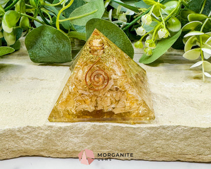 Citrine Orgonite Pyramid with Clear Quartz Point – Joy Abundance & Manifestation Tool (2.7’’) - Metaphysical Crystals