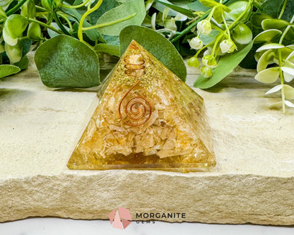 Citrine Orgonite Pyramid with Clear Quartz Point – Joy Abundance & Manifestation Tool (2.7’’) - Metaphysical Crystals