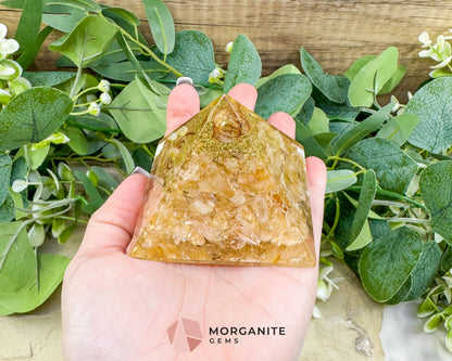 Citrine Orgonite Pyramid with Clear Quartz Point – Joy Abundance & Manifestation Tool (2.7’’) - Metaphysical Crystals
