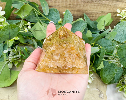 Citrine Orgonite Pyramid with Clear Quartz Point – Joy Abundance & Manifestation Tool (2.7’’) - Metaphysical Crystals