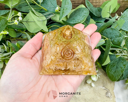 Citrine Orgonite Pyramid with Clear Quartz Point – Joy Abundance & Manifestation Tool (2.7’’) - Metaphysical Crystals