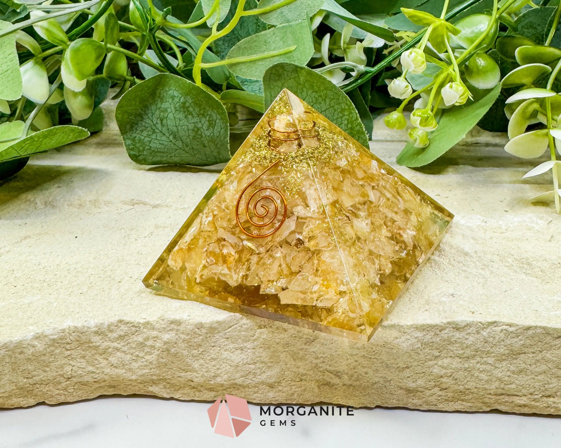 Citrine Orgonite Pyramid with Clear Quartz Point – Joy Abundance & Manifestation Tool (2.7’’) - Metaphysical Crystals
