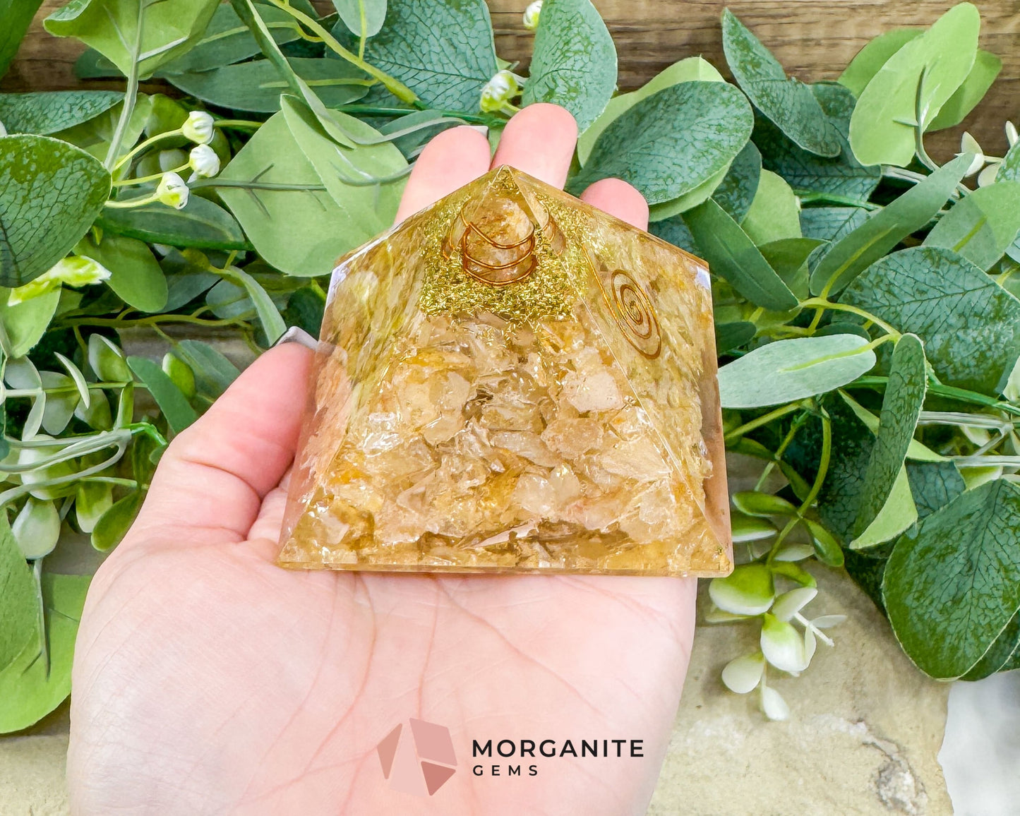 Citrine Orgonite Pyramid with Clear Quartz Point – Joy Abundance & Manifestation Tool (2.7’’) - Metaphysical Crystals