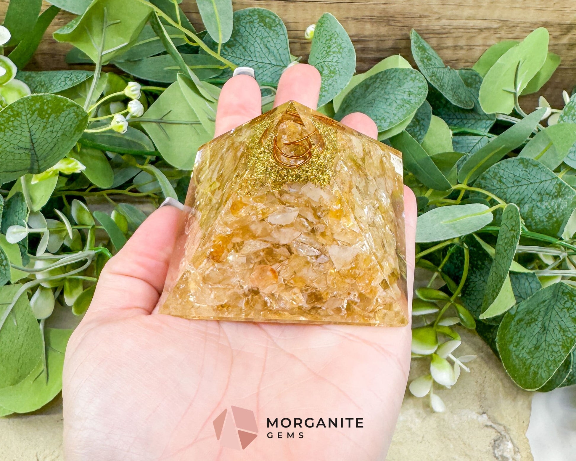 Citrine Orgonite Pyramid with Clear Quartz Point – Joy Abundance & Manifestation Tool (2.7’’) - Metaphysical Crystals