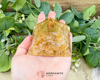 Citrine Orgonite Pyramid with Clear Quartz Point – Joy Abundance & Manifestation Tool (2.7’’) - Metaphysical Crystals