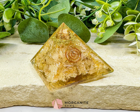 Citrine Orgonite Pyramid with Clear Quartz Point – Joy Abundance & Manifestation Tool (2.7’’) - Metaphysical Crystals