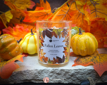 6 oz Fallen Leaves Candle – Autumn Soy Candle with Crystals & Dried Leaves | Apple Berry Fall Scent | Cozy Gift Idea