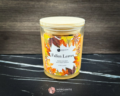 6 oz Fallen Leaves Candle – Autumn Soy Candle with Crystals & Dried Leaves | Apple Berry Fall Scent | Cozy Gift Idea