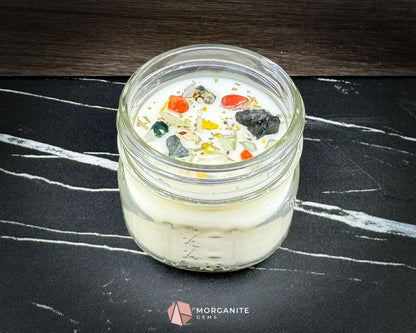 4 oz Samhain Candle – Rustic Fall Candle | Crystals & Herbs | Smoky Amber Apple Scent - Container Candles