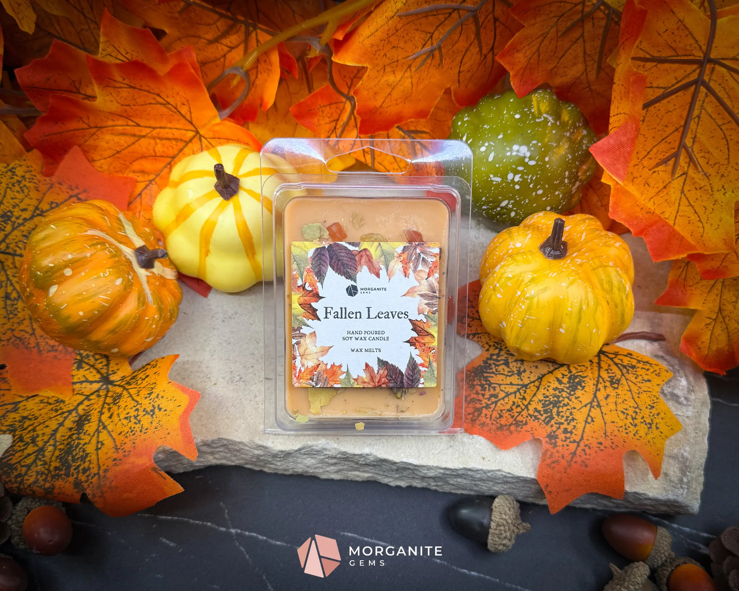 Fallen Leaves Wax Melts – Autumn Scented Melts with Crystals & Leaves | Cinnamon Apple Berry | Fall Wax Warmer Melts