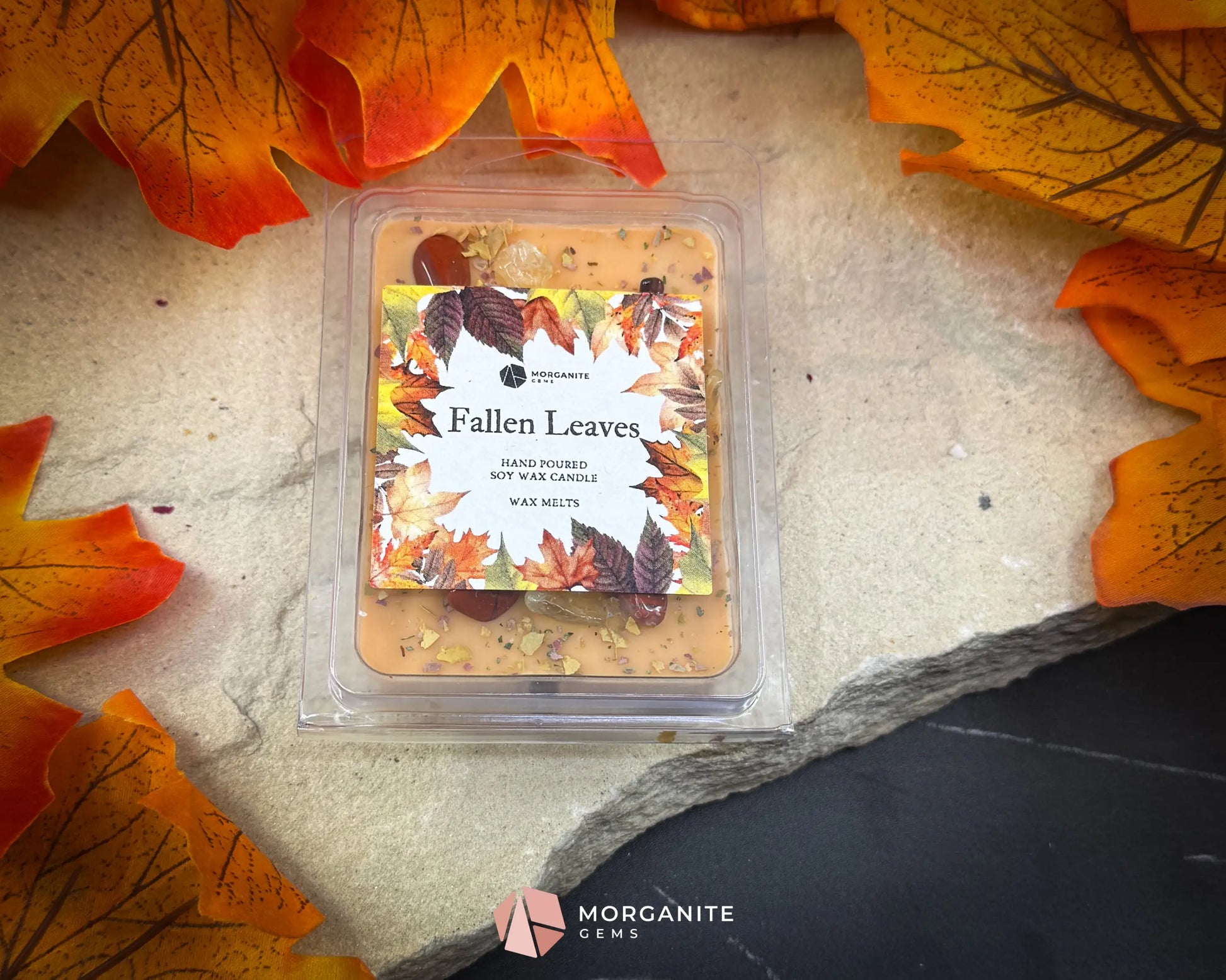 Fallen Leaves Wax Melts – Autumn Scented Melts with Crystals & Leaves | Cinnamon Apple Berry | Fall Wax Warmer Melts